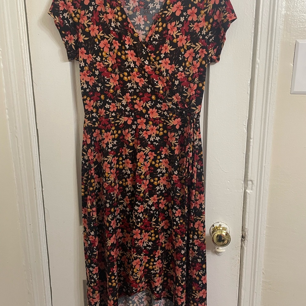 Kaileigh Black and Pink Floral High Low Dress